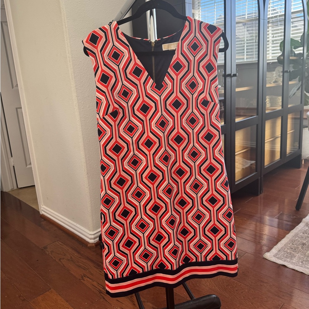 Michael Kors navy, pink and coral Geometric short Dress